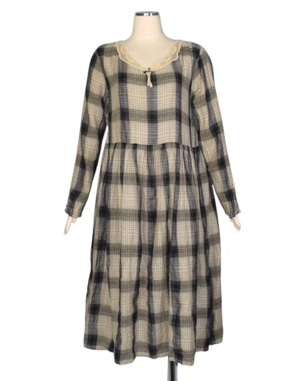 Ewa i Walla Vanja 55774 Dress M Linen Cotton Plaid Checked Boho Lagenlook